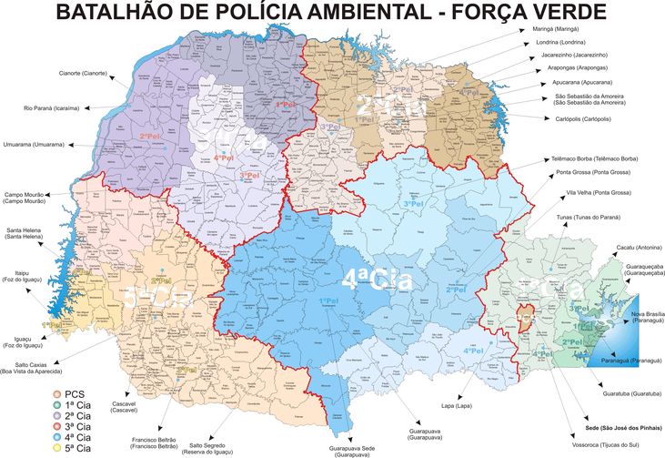 Mapa de atuação do Batalhão de Polícia Ambiental