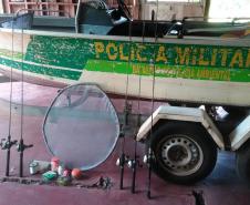 Em patrulhamento preventivo Polícia Ambiental apreende diversos apetrechos de pesca no Lago Itaipu, no Oeste do estado