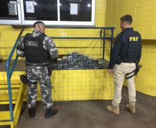 Policiais militares de Operações com Cães prestam apoio à PRF na apreensão de 62,2 quilos de pasta base de cocaína em Mandaguari (PR)