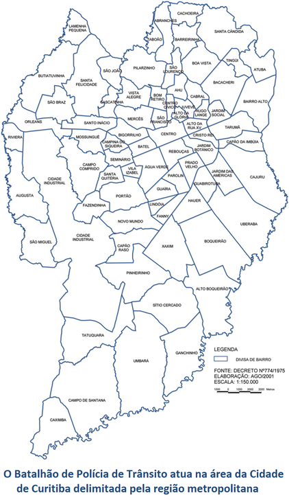 Mapa Curitiba regiões de atuação do BPTran