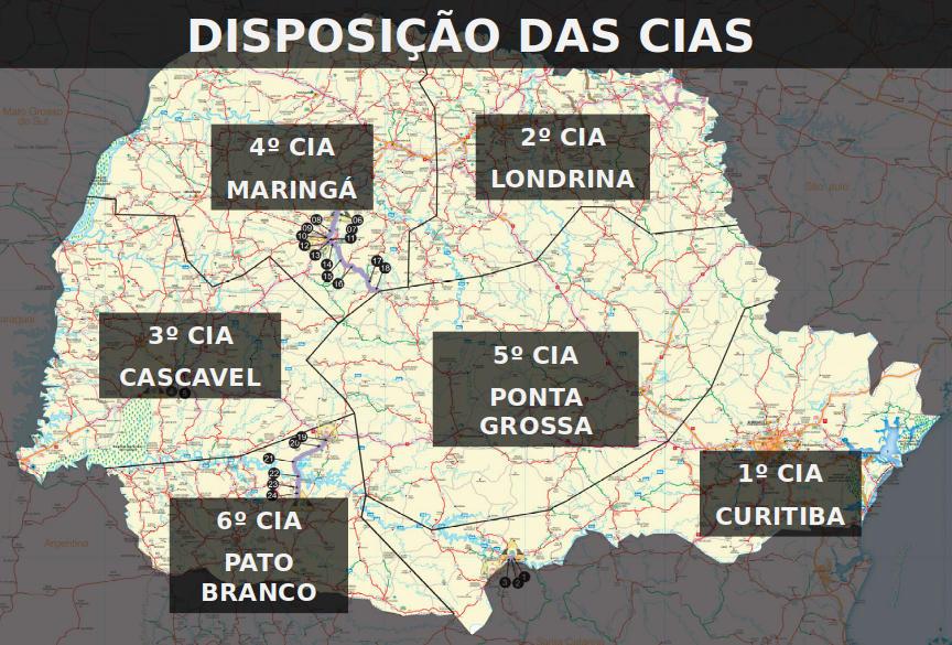 Mapa da Área de Atuação do Batalhão de Polícia Rodoviária