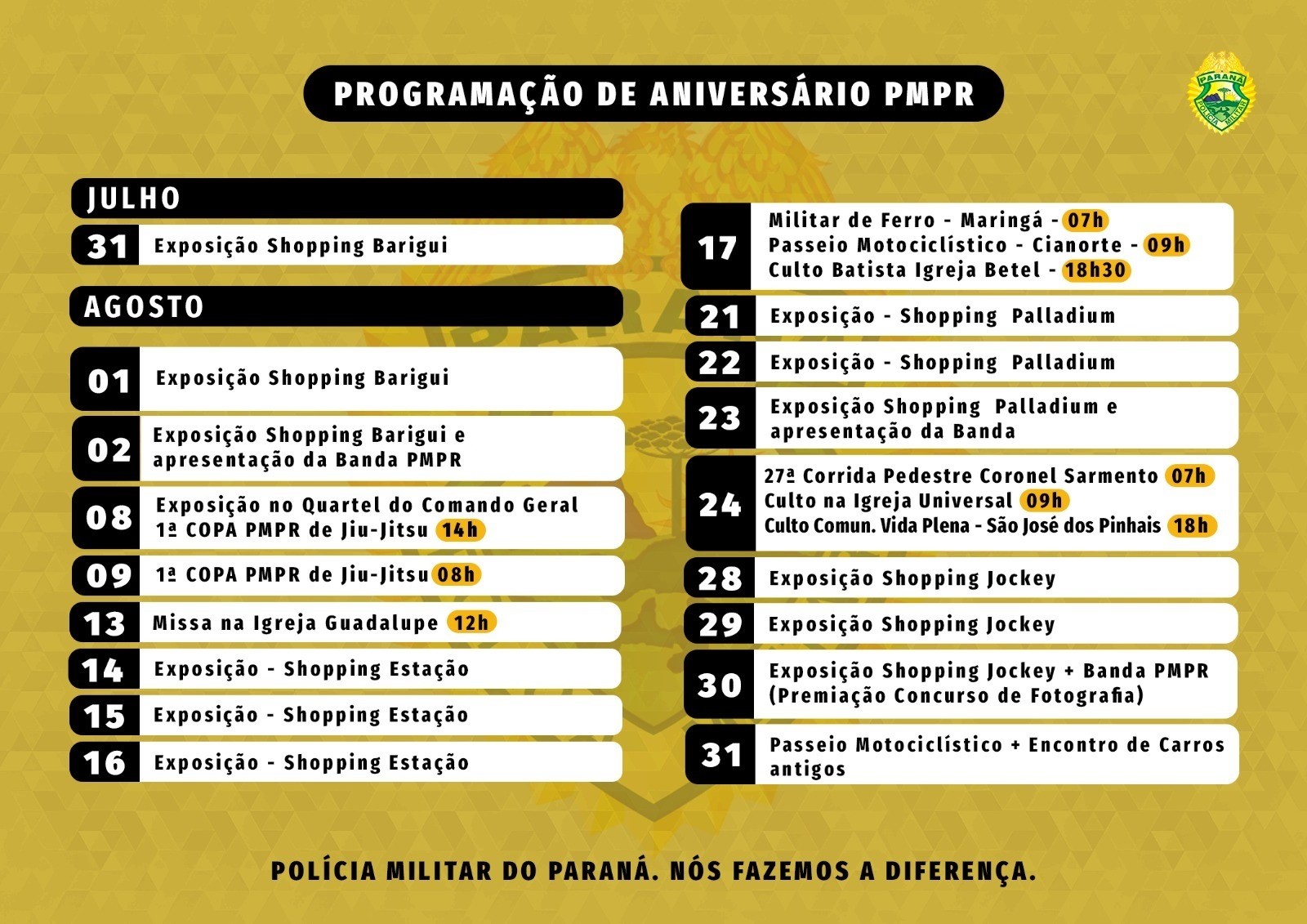Programação de Aniversário de 171 anos da PMPR