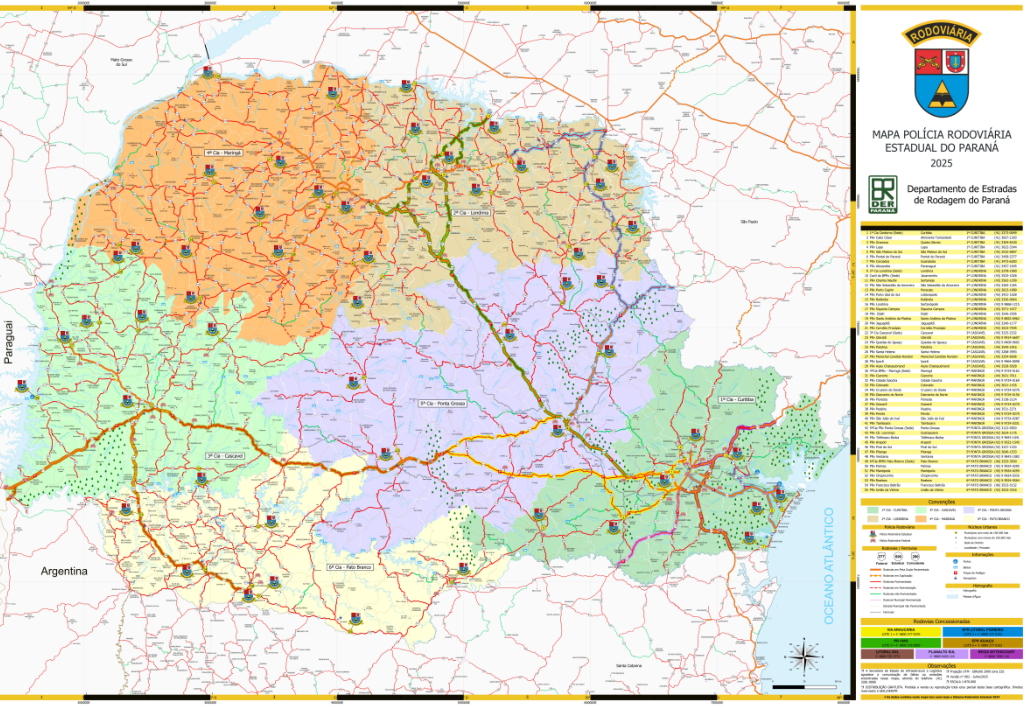 Mapa rodoviário do Paraná 2025