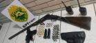 Ação conjunta do BPFron e do NOC da Polícia Civil apreenderam duas armas de fogo e munições em Ivaté, no Noroeste do estado