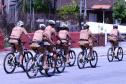 Matinhos, 15 de janeiro de 2019. Operação Verão 2018/2019 - Policia promoe nivelamento de patrulhamento com bicicletas.