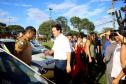 O governador Carlos Massa Ratinho Jr entregou nesta sexta(22) novas viaturas, aparelhos etolométricos e coletes balísticos às unidades da Polícia Militar que pertencem ao 2 Comando Regional - Londrina e região. Londrina,22/02/2019 Foto:Jaelson Lucas / ANPr