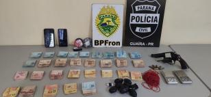 BPFron prende homem e apreende mais de R$ 19 mil em dinheiro, uma arma de fogo e cocaína no Oeste do estado