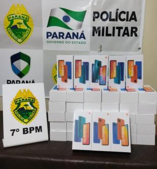 PM apreende carro carregado com 38 celulares contrabandeados no Noroeste do estado