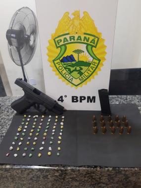 Em Sarandi (PR), PM prende duas pessoas e apreende pistola, munições e 70 pedras de crack