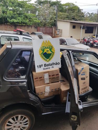 Veículo é apreendido pela PM com cigarros contrabandeados em Guaíra (PR)