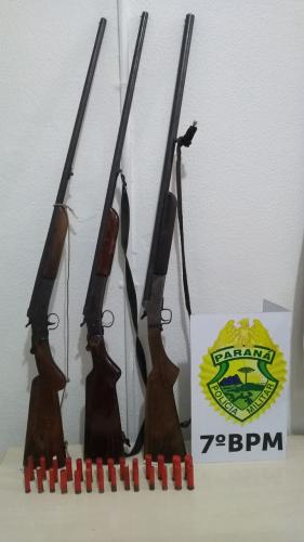 PM apreende três armas de fogo após denúncia em Tuneiras do Oeste, no Noroeste do Paraná