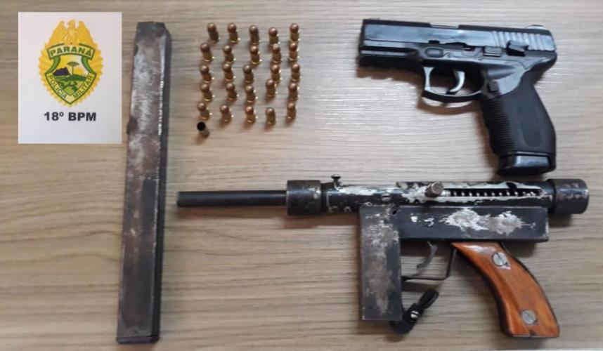 Batalhão do Norte do estado apreende submetralhadora e encaminha homem por tentativa de homicídio em Bandeirantes (PR)