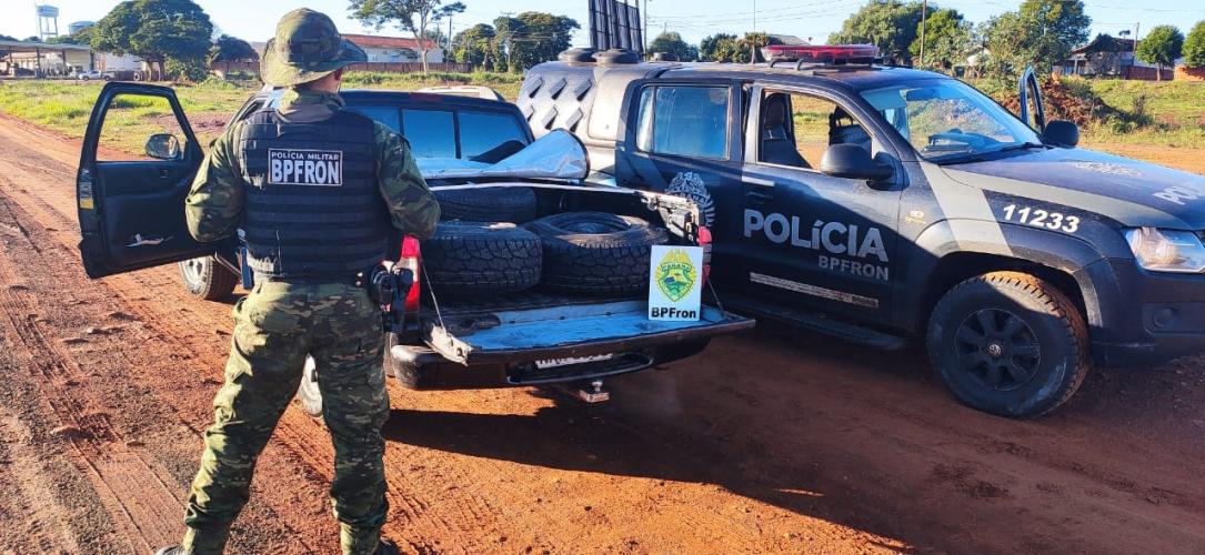 BPFron apreende 80 pneus contrabandeado em Francisco Alves, no oeste do estado