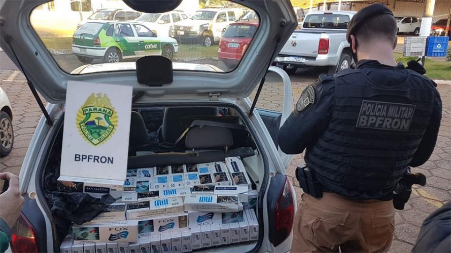 No Oeste do estado, BPFron apreende carro carregado com cigarros contrabandeados