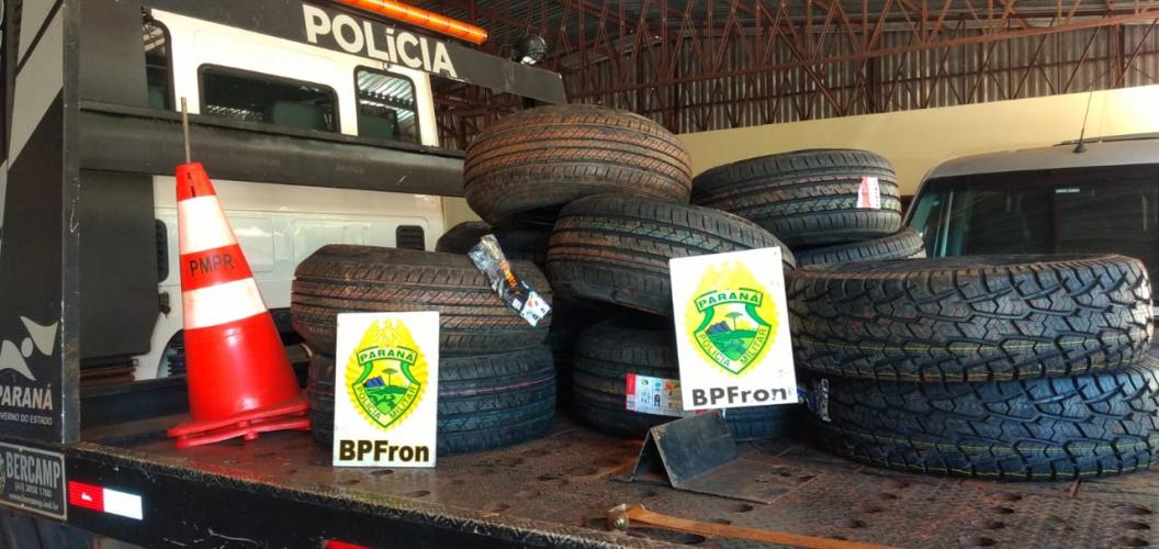 Em Guaíra (PR), Batalhão de Fronteira apreende diversos pneus contrabandeados durante Operação Hórus