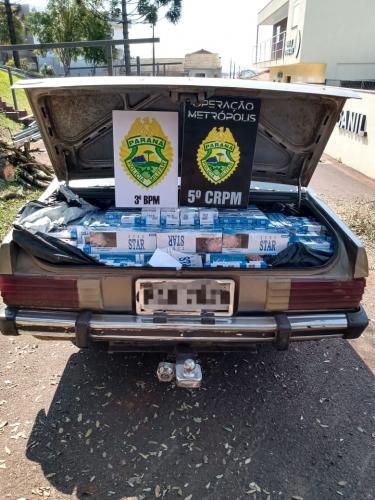 Carro carregado com cigarros contrabandeados é apreendido pela PM no Sudoeste do estado