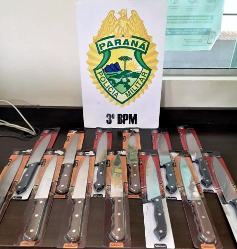 Facas furtadas de loja são recuperadas pela PM em Pato Branco, no Sudoeste do estado