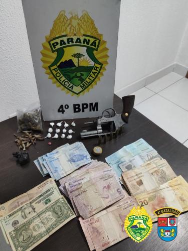 Em estabelecimento denunciado por perturbação de sossego, PM encontra arma e drogas em Maringá