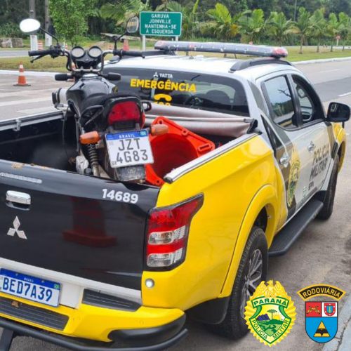 Moto furtada é recuperada pelo BPRv na divisa do Paraná com Santa Catarina no Litoral