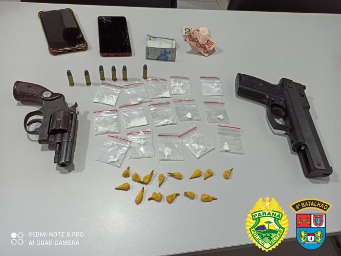 Polícia Militar apoia operação da PCPR, encaminha duas pessoas e apreende arma de fogo em Sarandi (PR)