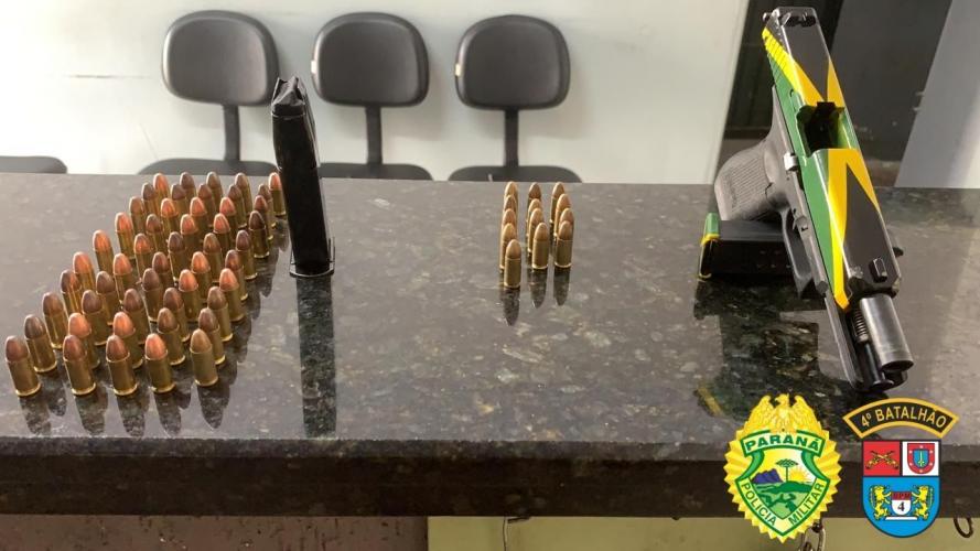 Em Marialva (PR), PM prende homem e apreende pistola e mais de 60 munições