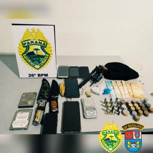 PM cumpre mandado de Busca e Apreensão e localiza arma, munições e drogas em Telêmaco Borba (PR)