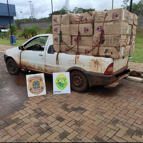 BPFron e PF apreendem 2,5 mil pacotes de cigarros contrabandeados no Oeste do estado