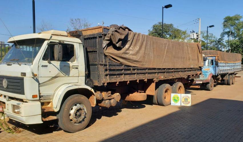 Dois caminhões carregados com 50 mil pacotes de cigarros são apreendidos pelo BPFron e pela PF no Oeste do estado
