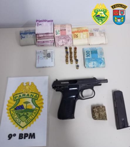 No Litoral do estado, PM prende homem e apreende uma arma de fogo, munições e drogas