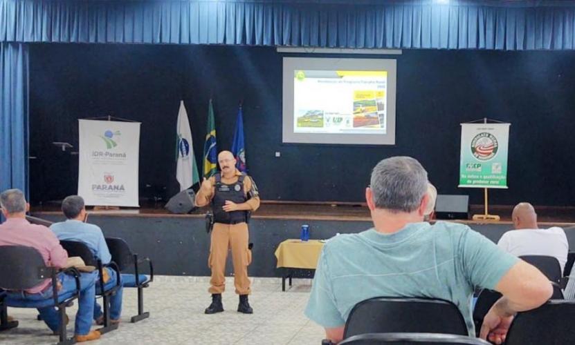 Durante a palestra a Coordenadoria da Patrulha Rural Comunitária apresentou as ações de polícia desenvolvidas pelo Programa Patrulha Rural Comunitária 4.0