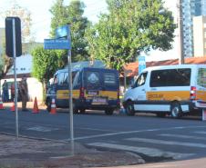 PM faz operação para fiscalizar trânsito em frente escolas de Pato Branco (PR), no Sudoeste do Estado 