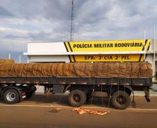 Caminhão com carga de farinha e 300 caixas de cigarro é interceptado pelo BPRv em Iporã,  no Noroeste do estado