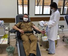 Policiais militares fazem doação de sangue coletiva no Norte do estado pelo Dia Mundial do Doador de Sangue