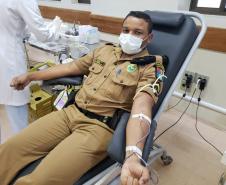 Policiais militares fazem doação de sangue coletiva no Norte do estado pelo Dia Mundial do Doador de Sangue