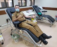Policiais militares fazem doação de sangue coletiva no Norte do estado pelo Dia Mundial do Doador de Sangue