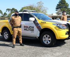 No aniversário de 166 anos da PM, novas viaturas e formatura de soldados marcam solenidade na APMG, em São José dos Pinhais (PR)