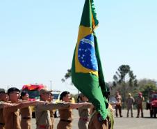 No aniversário de 166 anos da PM, novas viaturas e formatura de soldados marcam solenidade na APMG, em São José dos Pinhais (PR)