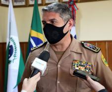 No aniversário de 166 anos da PM, novas viaturas e formatura de soldados marcam solenidade na APMG, em São José dos Pinhais (PR)