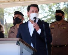 No aniversário de 166 anos da PM, novas viaturas e formatura de soldados marcam solenidade na APMG, em São José dos Pinhais (PR)
