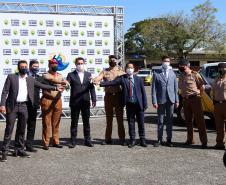 No aniversário de 166 anos da PM, novas viaturas e formatura de soldados marcam solenidade na APMG, em São José dos Pinhais (PR)