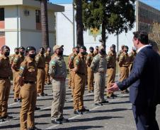 No aniversário de 166 anos da PM, novas viaturas e formatura de soldados marcam solenidade na APMG, em São José dos Pinhais (PR)