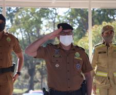 Alunos do 1º ano do CFO recebem as boas vindas do Comandante-Geral da Corporação na APMG, em São José dos Pinhais (PR)