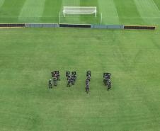 Companhia de Choque faz treinamento no estádio Couto Pereira, em Curitiba