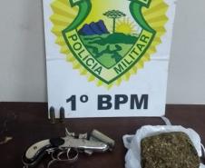 Em Ponta Grossa (PR), PM apreende três armas de fogo e 120 gramas de maconha em situações distintas