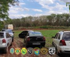 Em Guaíra (PR), BPFron e PF apreendem cinco veículos e encontraram depósito de cigarros contrabandeados durante a Operação Hórus
