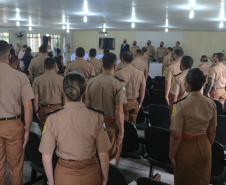 Evento marca a formatura de 28 policiais e bombeiros militares no Curso de Instrutor de Educação Física (CIEF) na APGM, em São José dos Pinhais (PR)