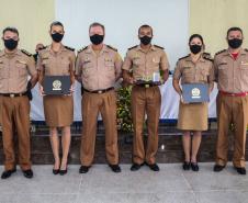 Evento marca a formatura de 28 policiais e bombeiros militares no Curso de Instrutor de Educação Física (CIEF) na APGM, em São José dos Pinhais (PR)