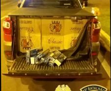 No Centro-Sul do estado, PM apreende arma de fogo e carro carregado com cigarros contrabandeados