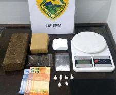 Mais de 15 quilos de maconha e cocaína são apreendidos pela PM em Guarapuava e Laranjeiras do Sul, em ocorrências distintas