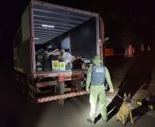 Policiais militares apreendem caminhão carregado com baterias contrabandeadas e maconha no Oeste do estado